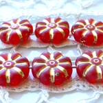 花　赤ゴールド　チェコビーズ6個