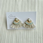 No.12 ビーズ刺繍ピアス　フリンジ　薄　ターコイズ