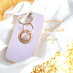 iphoneケース　リング付き　くすみ　パープル　ピンク　金粉　イニシャル入れ　誕生石入れ　かすみ草