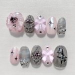 【数量限定20％off】 ♡ ネイルチップ ピンク バレエコア Y2K キラキラ リボン ♡