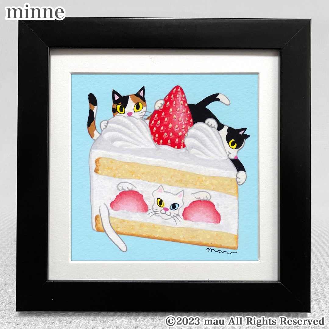 絵画。原画☆キャンバスF10【猫たちの豊かなシャンパンケーキパーティー】 絵画。原画☆キャンバスF10【猫たちの豊かなシャンパンケーキ