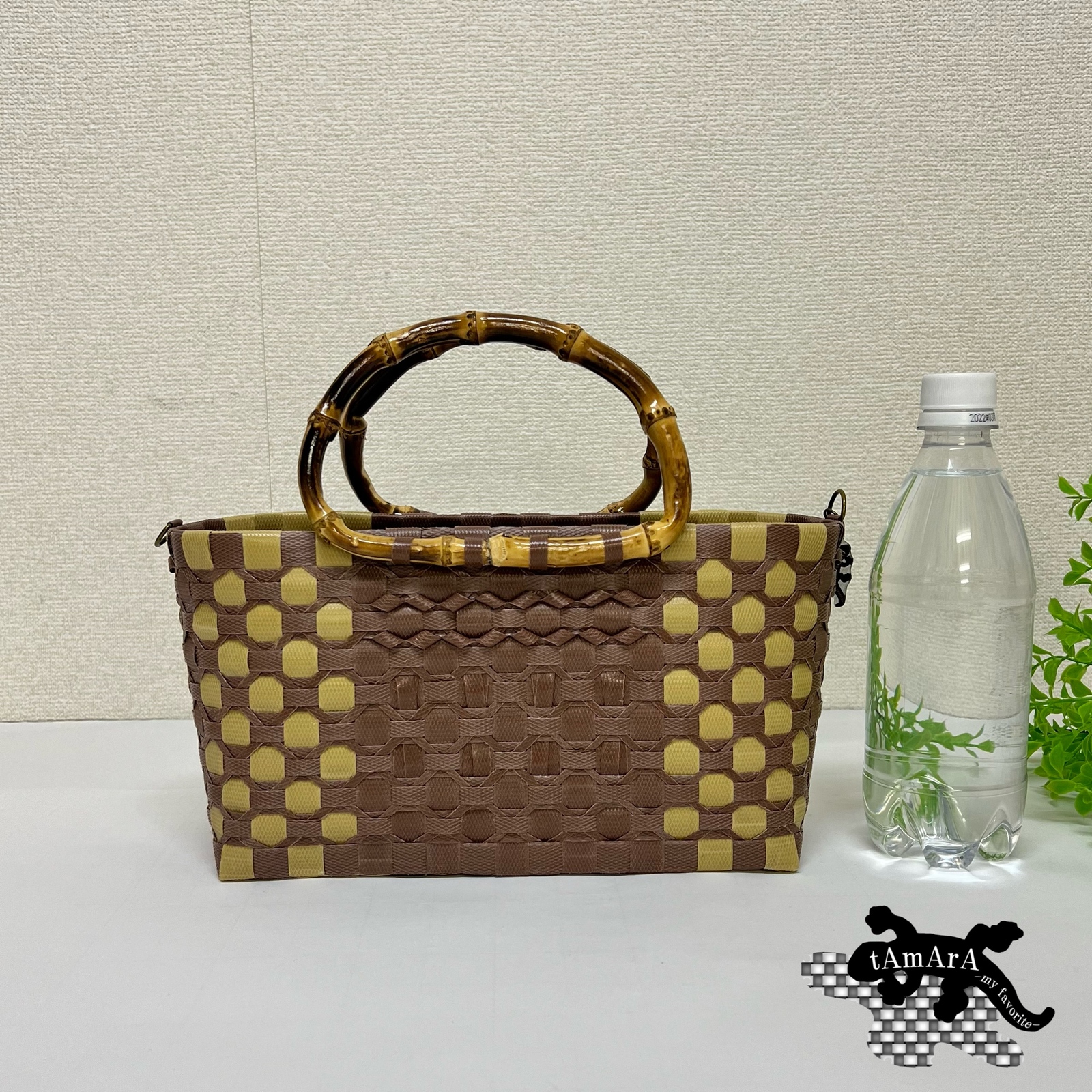 プラカゴ　SSサイズ/B5　SS-240　こげ茶*ブラウン　2way　かごバッグ　バンブーハンドル　浴衣にもおススメ　PPバンド