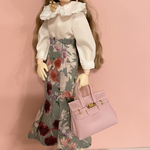 再販　22センチドール服　マーメイドラインスカート　ボタニカル柄ピンク系