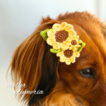 【最終:再販】ひまわり🌻編み編み髪飾り　ペット用髪飾り　～ワンちゃん ネコちゃん用～  犬用髪飾り 