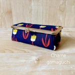 期間限定！SALE《送料無料》がま口ポーチ（レトロチューリップ・ネイビー）