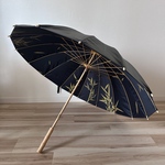 【SALE】和傘 長柄 16本骨 日傘 雨傘 晴雨兼用 UVカット 紫外線対策 ボタン手動開閉式 E3/ブラック