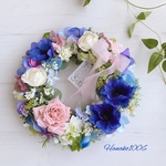 紫陽花のリース＊アネモネ とバラを添えて