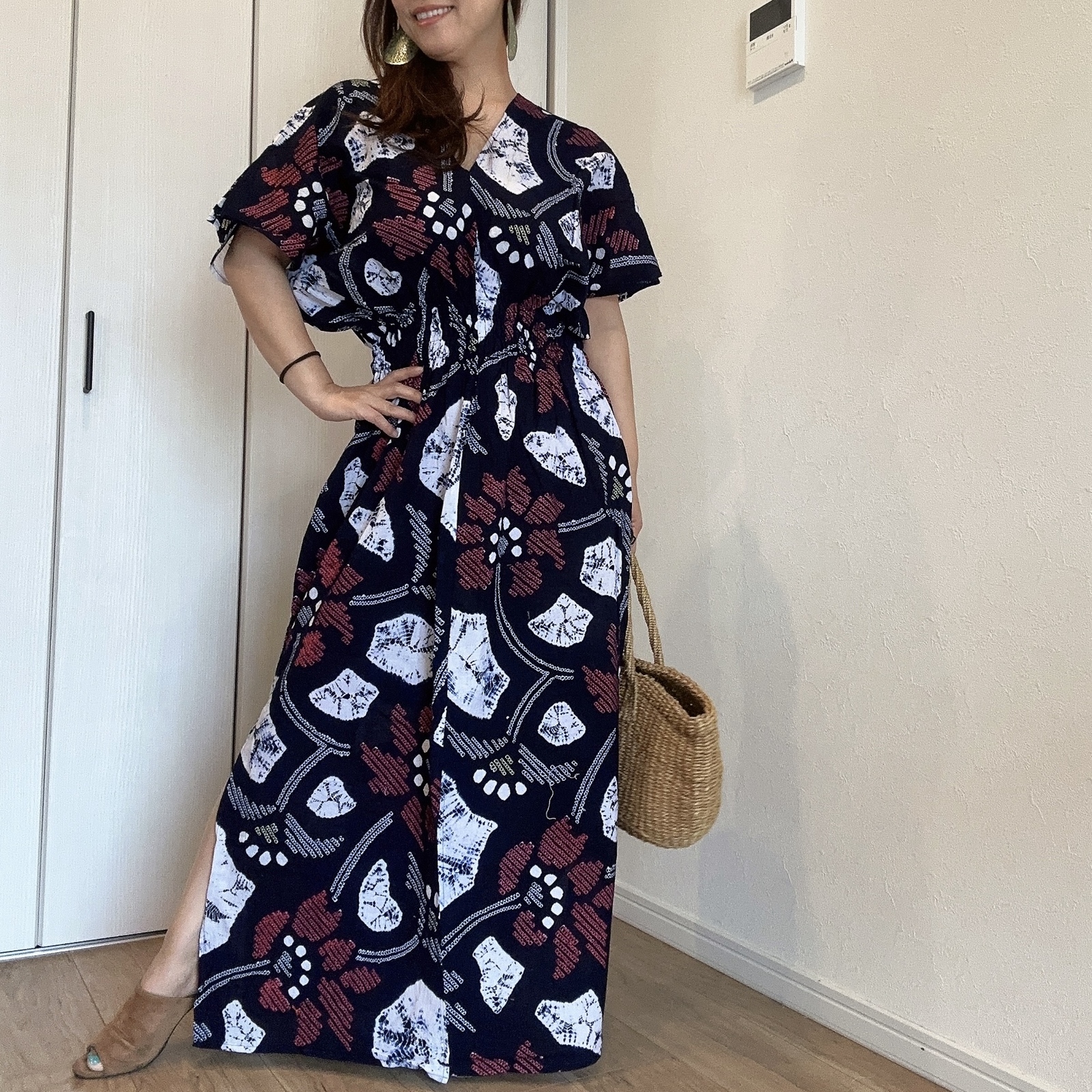 浴衣 リメイク 有松絞り ワンピース ハンドメイド ロング マキシ