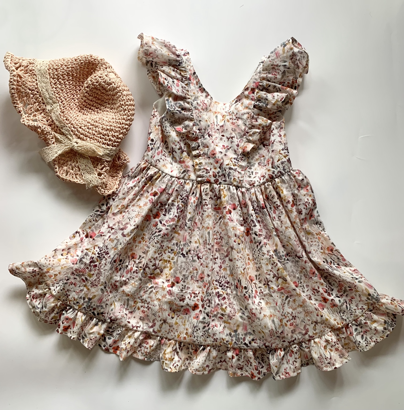 80-150cmハンドメイド子供服 リバティ生地肩フリル背中V開いた 