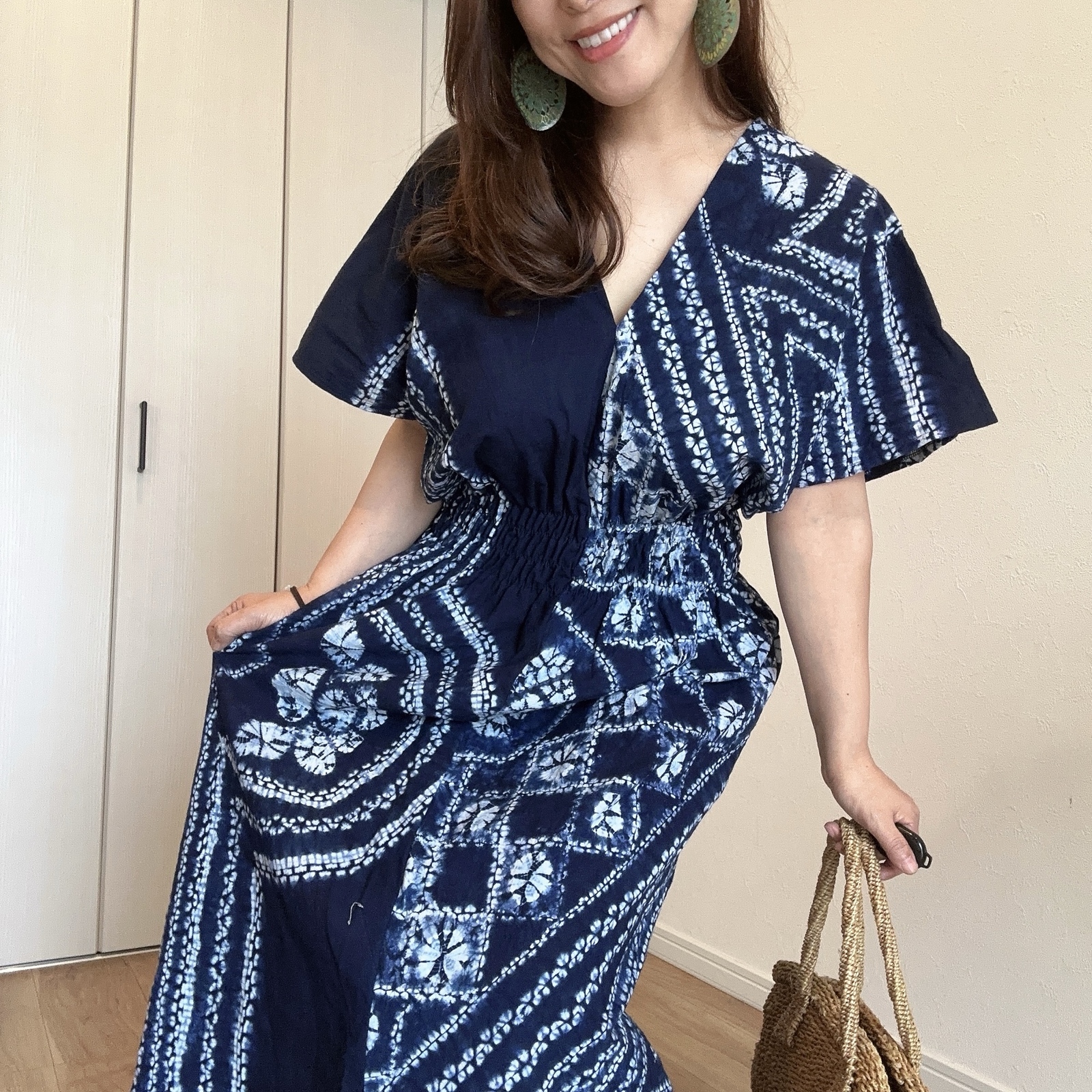 リメイク 有松絞り ワンピース ハンドメイド ロング マキシ シンプル