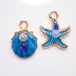シェルとヒトデのピアス イヤリング レジン 海 夏 貝 パール  青