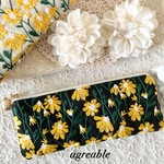 💐《new》デイジー刺繍ペンケース(黒×オレンジ)　デイジー刺繍メガネケース　デイジー刺繍ペンポーチ　ペンケース　ペンポーチ　花柄　デイジー　ギフト　ハートチャーム付き　20cm