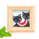 【原画】黒猫たちとおいしいスイカ(ミニ額付き)　　