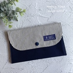 マルチポーチ*隠れマチがあるので厚みのある物も入る便利なポーチ 通帳、保険証、お薬手帳ポーチ カードポケット付き ヒッコリー マリンタグ