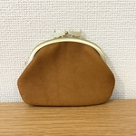 ニャンコでパッチン♪ぺたんこスリムなミニがまぐち（きつね色レザー）