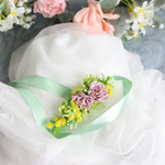 ミモザと薔薇のチョーカー【リボンカラー グリーン】b10
