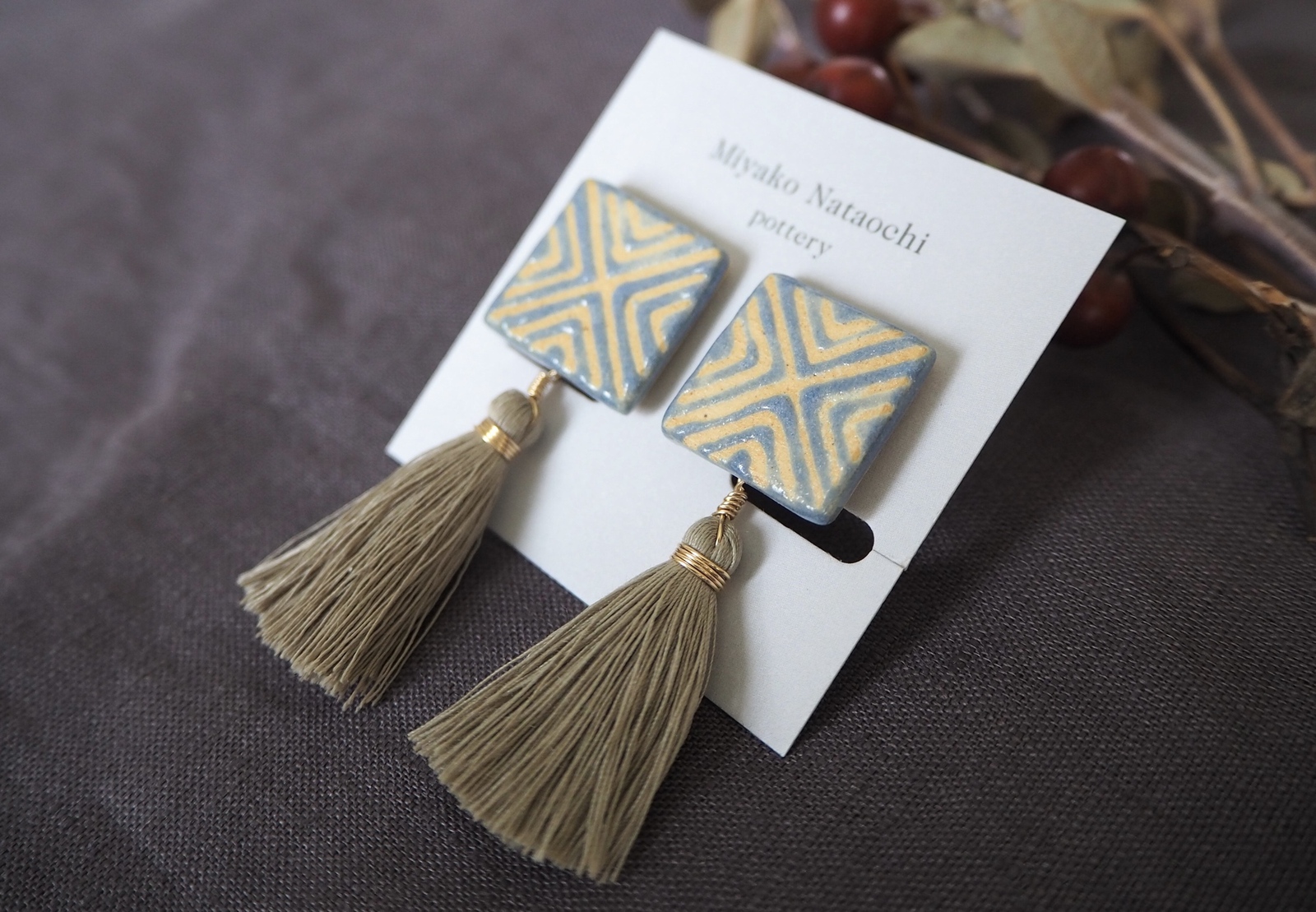 陶器とタッセルのイヤリング『pattern1』