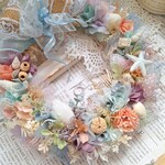 シェルリース(24cm)＊Fairy fishのsweetラグーン＊サマーリース・夏リース・パステルリース・フラワーリース・貝殻リース・海リース・リボンリース