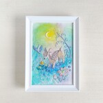 L判サイズの刺繍絵　小鹿と星の花