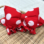 再販　ぷくぷくリボンのシュシュスヌード　ドット　レッド・くま耳シュシュスヌードに変更可