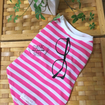 値下げU／Shiho《Mサイズ現品限り／冷感、防蚊加工》眼鏡プリントのピンクボーダーTシャツ