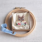 ＊手刺繍のリスさんの顔ブローチ＊