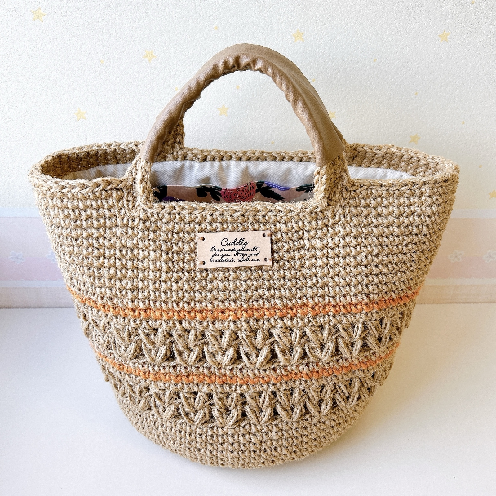 ♥️手編み♥️マルシェバッグ♥️かごバッグ♥️麻紐バッグ♥️春夏バッグ♥️ ハンドメイド 手編みの麻紐マルシェバッグ ネイビー かごバッグ