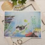 ◇複製画◇『コロちゃんを探しに海の世界へ大冒険だニャー♪』猫 パステル画 インテリア 写真立て