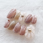 71 ネイルチップ ニュアンスネイル ブラウンネイル ぷっくりフラワーネイル