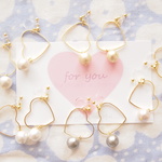 ハートとコットンパール♡ゆれるピアス/樹脂ノンホールピアス（イヤリング）