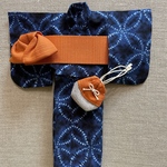 sunnyday410様予約品　基本の藍色！絞り風柄の浴衣と帯のセット💙🧡巾着付き