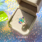 【ユニコーンスプラッシュ🦄🌈】カラフル レースフラワー ドライフラワー 押し花 レジン 花 クリア うるうる ボタニカル クリア 小花 リング 指輪  シルバー フリーサイズ