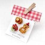 🥞 Honey pancake ✵ はちみつボトルくまさんと ハニーパンケーキの耳飾り 3個set      ピアス ・ イヤリング      はちみつ風  金箔入り
