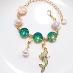 人魚姫のブレスレット パール 薔薇 緑 青 海 夏 マーメイド