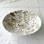 フラワーパターン　ボウルＬ　茶／カーキ　パスタ皿／レトロ／0111176