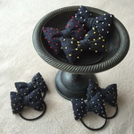 ドット刺繍 デニム ヘアゴム イエロー ぷっくりかわいい　