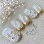 MOROSY249☆刺繍 レース マグネット メタリック ミラー ブライダル ウェディング 結婚式 花嫁 白無垢 成人式 振袖 和装 インド刺繍 花柄 トレンド ネイルチップ ネイル チップ