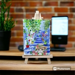 モロッコシャウエン青い街と猫の絵　小さい絵　猫の絵　絵