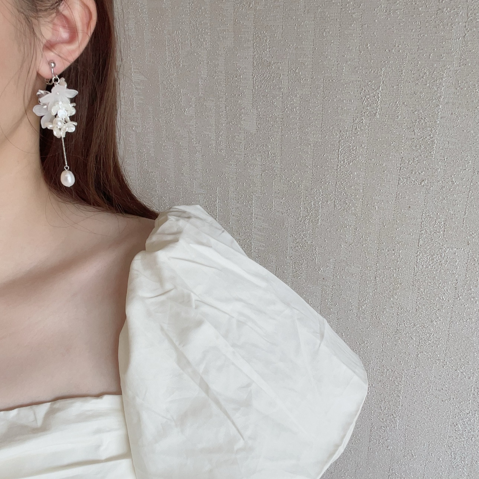 イヤリング white flower bouquet×淡水パール ピアス 大ぶり 華やか