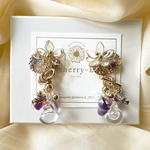 wire flower purple bubble pierce ［レジン　天然石　アメジスト　ビジュー　フラワー　大ぶり　ピアス］