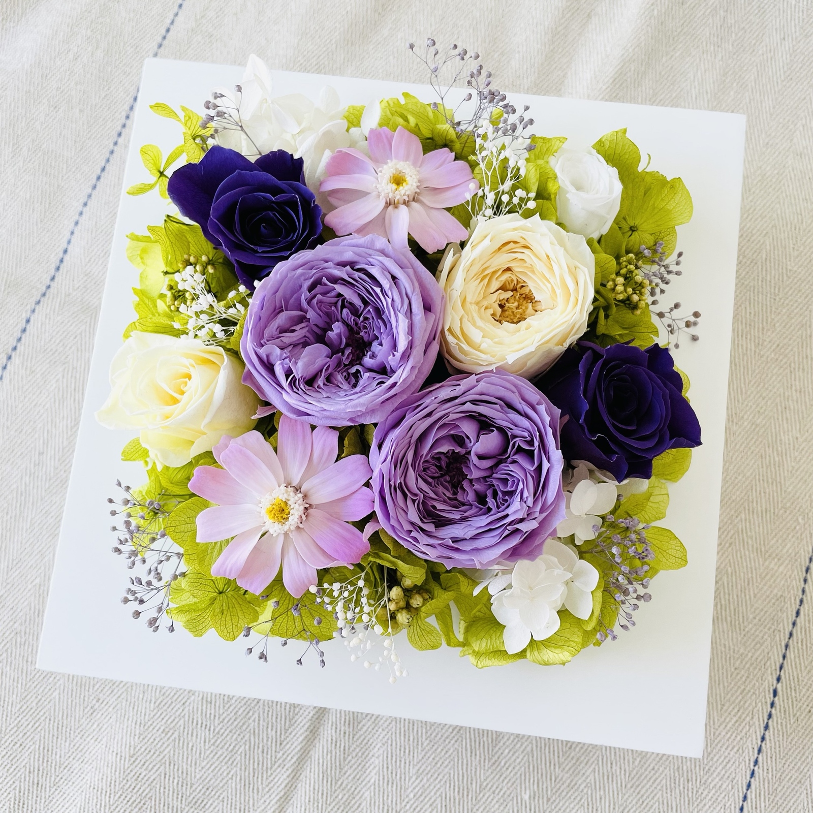 ミニリース。o○フラワーリース　プリザーブドフラワー　紫陽花　薔薇　珈琲染め プリザーブドフラワー｜紫陽花リース｜フレンチスタイルのプリザーブド