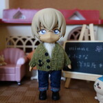 碇模様モスグリーンカーディガン＊ねんどろいどどーる・オビツ11・ミキちゃんマキちゃん＊アウトフィット