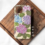 彩り紫陽花〜和布刺繍 和柄 スマホケース【iPhone15 現品】