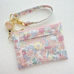 再販2♡リバティ「ベッツィ」（ピンクグレープフルーツ）パスケースポーチ&リールストラップ　♪ラミネート生地♪PVC♪12㎝ファスナー♪キーケース♪コインケース♪ICカードケース