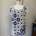 透かし編み　青　白　モチーフ　サマーニット