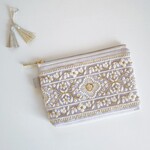 インド刺繍＊ポケットティッシュケース付ポーチ(White)