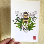 Flower Insect Bouquet Postcard - bee 花と虫のブーケのはがき ハチ