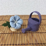 ちりめん細工:夏の飾り(朝顔とカラフルじょうろ)