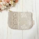 刺繍生地とレースのティッシュポーチ　ナチュラル