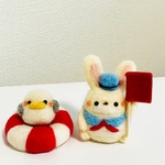 羊毛フェルト　うさぎ水兵さんとカモメさん